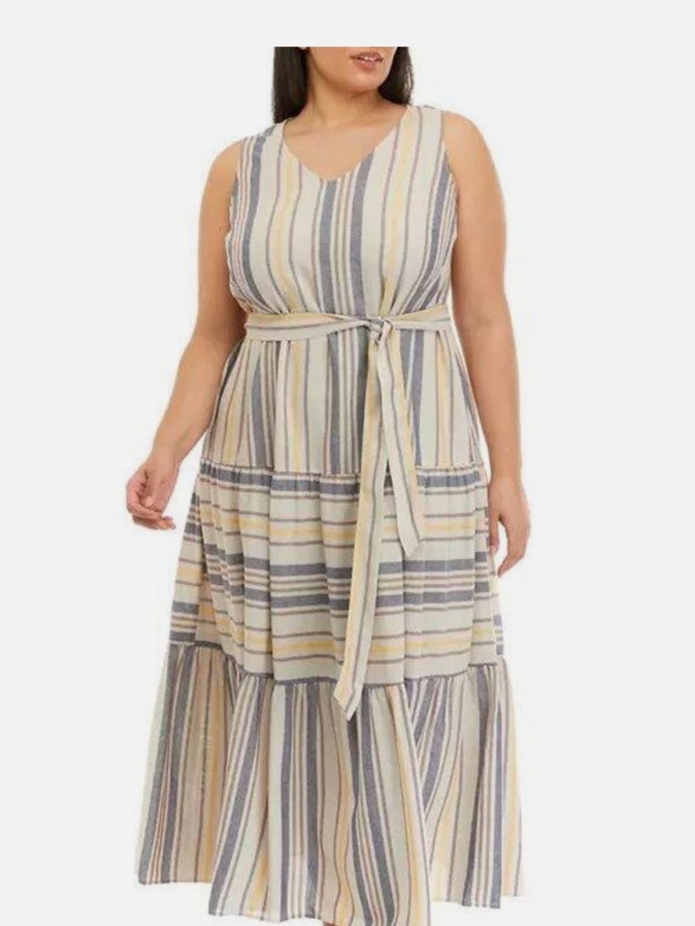 The Limited Striped Sleeveless Maxi Dress in Beige, Blue & Yellow
